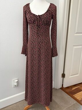 Moda International Black Maxi Dress with Pink Floral Print